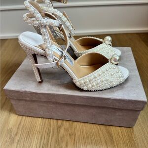 White Pearl Embellished Women's Heels